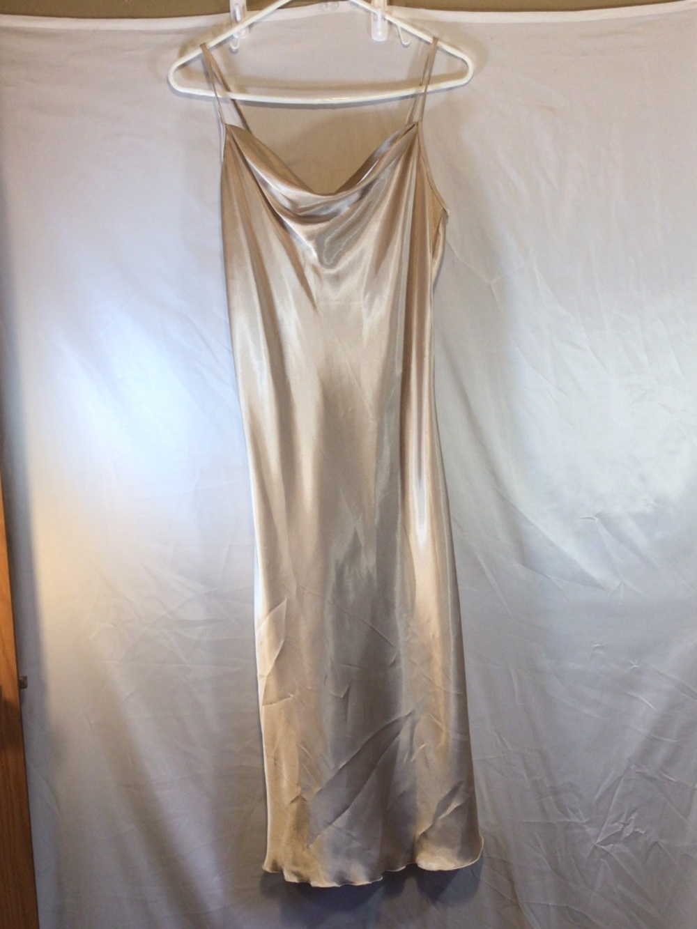 Bebe Slip Dress Size Small Gold Cowl Neck Satin Night Out Glam Cocktail Fairy